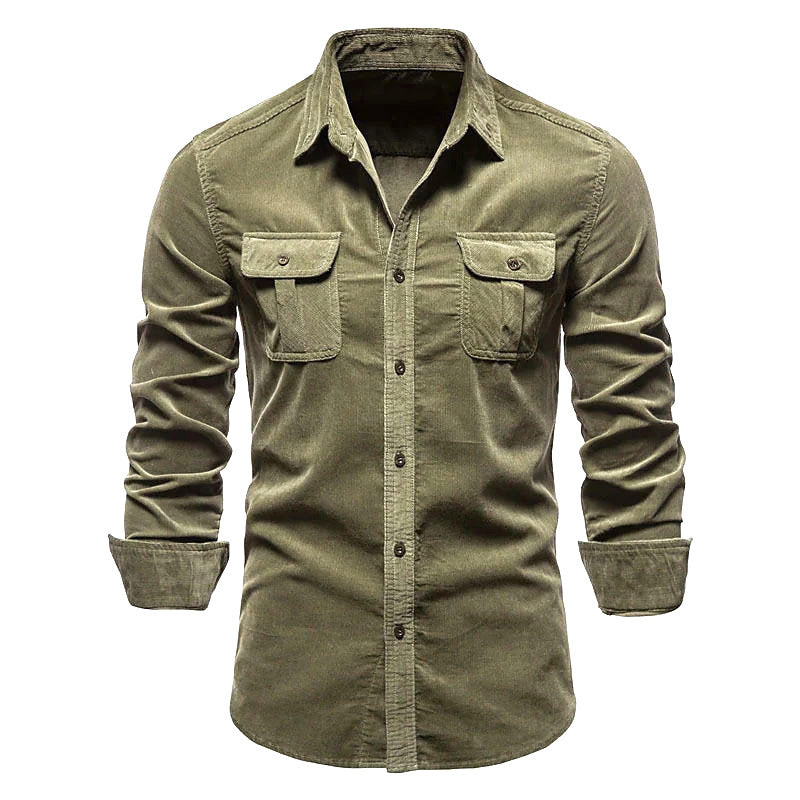 Men's Corduroy Shirts Long Sleeve Double Pockets Slim Fit