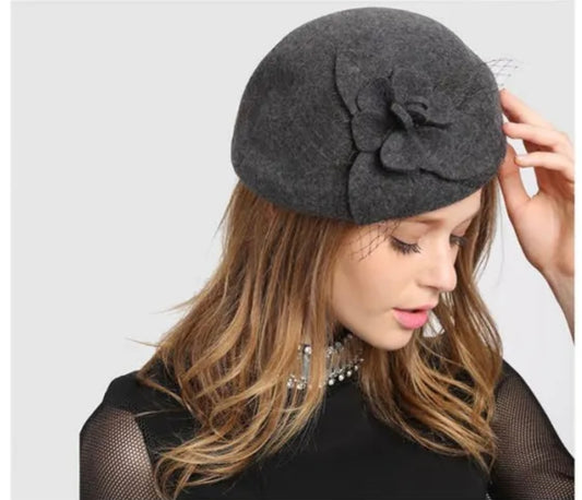 Ladies' 100% Wool Felt Fascinator Hat with Flower Decoration 2286