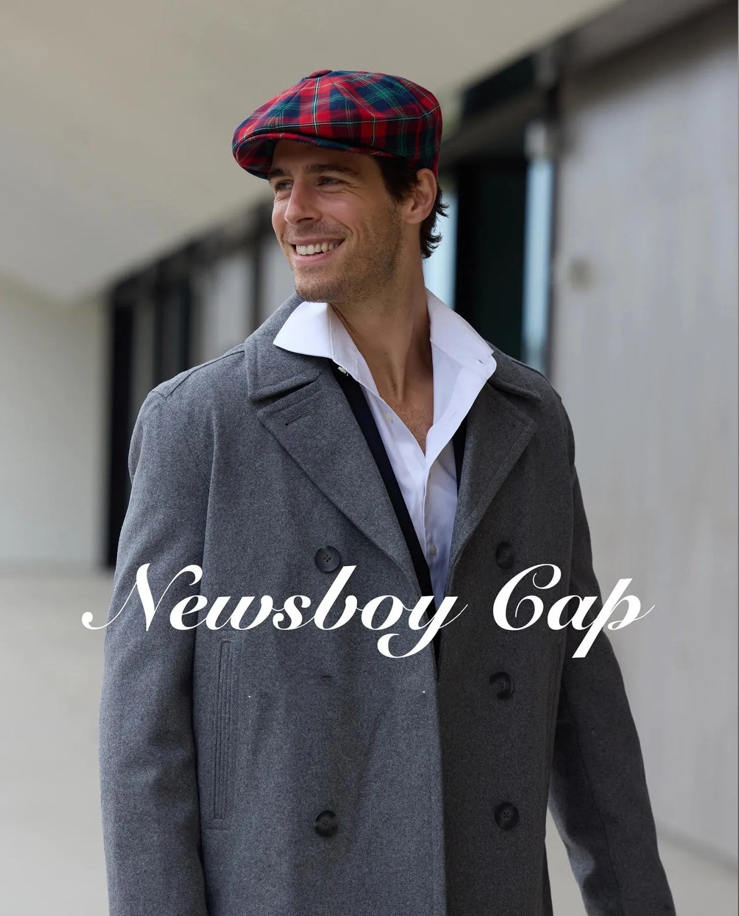 Wool Blend Patch Work Newsboy Cap With Quilted Satin Lining front snap button