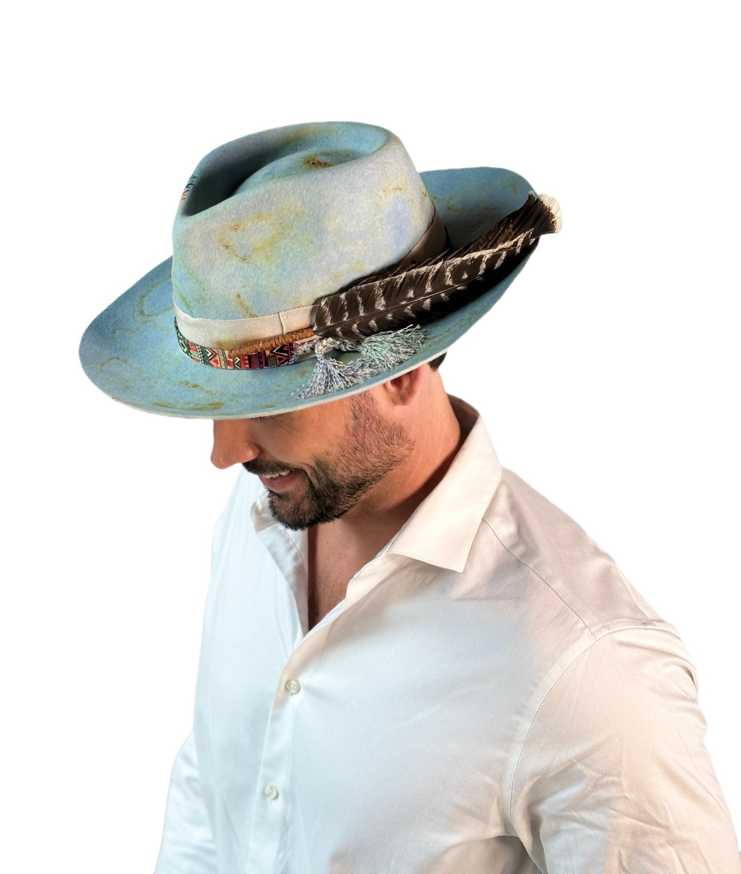 Men's Vintage Style Hard Shape Wide Brim 100% Wool Fedora Hat 6099