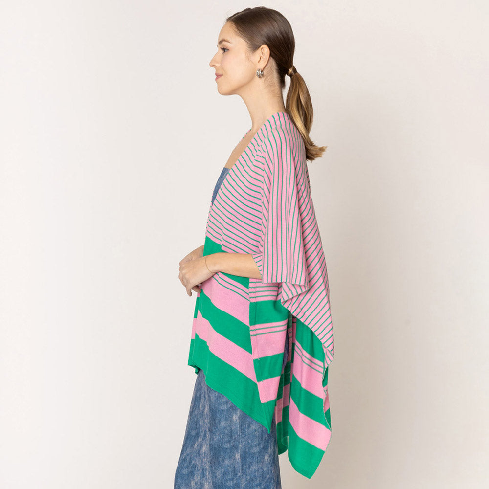 Light Weight Women's Poncho Shawl Knitted Wrap Pink/Green Poncho