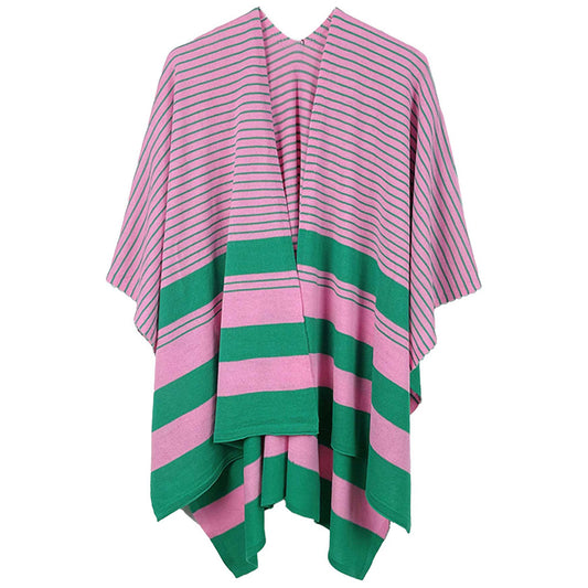 Pink and green striped poncho on a white background