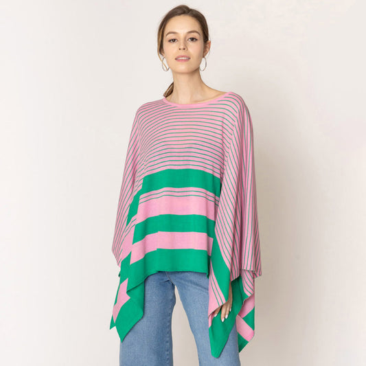 Light Weight Women's Poncho Shawl Knitted Wrap Pink/Green Poncho