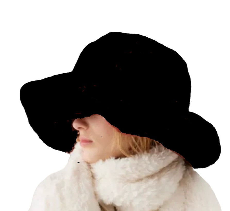 Women's Faux Fur Wider Brim Bucket Hat LF100