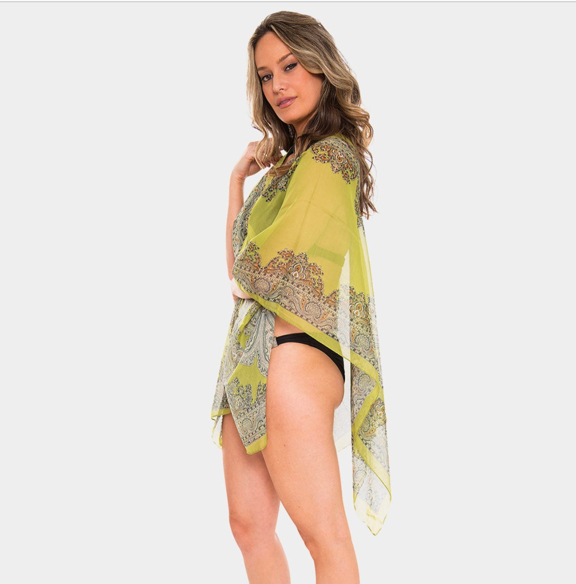 Women's Summer Beach Loose Fit Print Lightweight Sheer Chiffon Swimwear Pull On Top with Pearl Buttons 2 in 1 Style