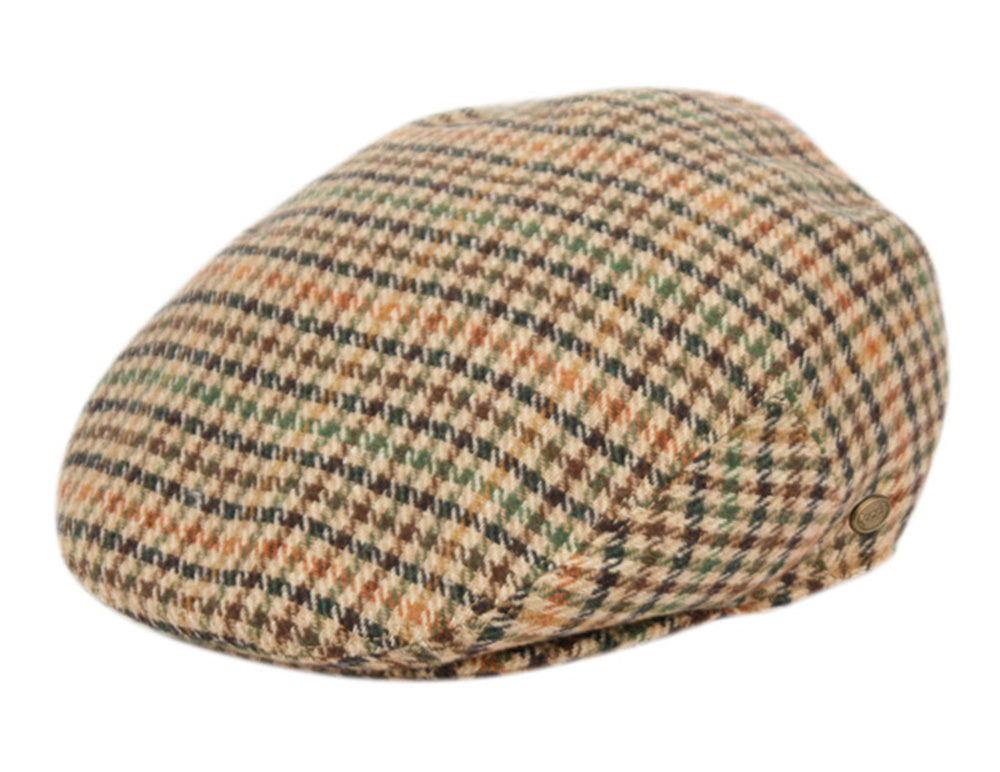 Men's Narrow Fit Tweed Herringbone Wool Patch Work Plaid Ivy Caps W/Cloth Fabric Lining