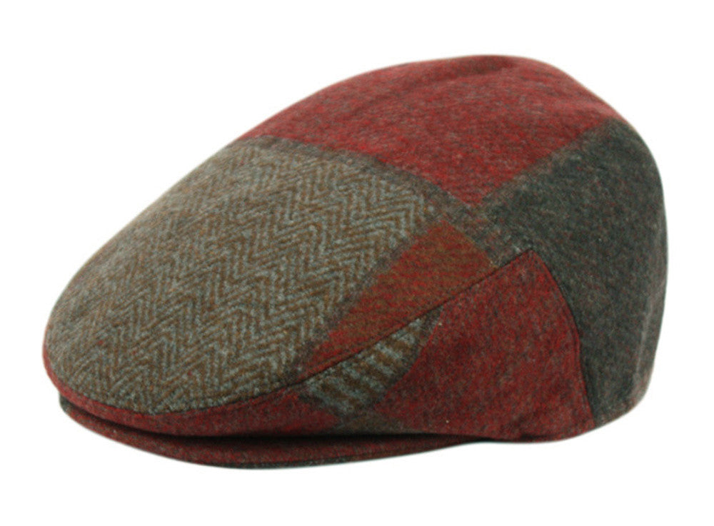 Men's Narrow Fit Tweed Herringbone Wool Patch Work Plaid Ivy Caps W/Cloth Fabric Lining