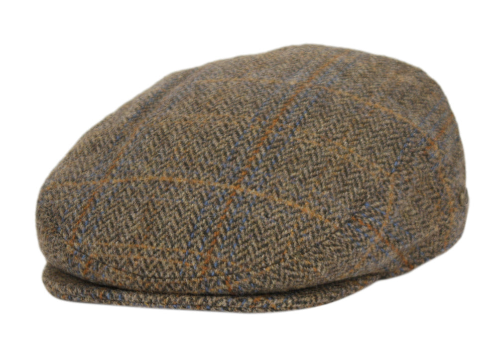 Men's Narrow Fit Tweed Herringbone Wool Patch Work Plaid Ivy Caps W/Cloth Fabric Lining