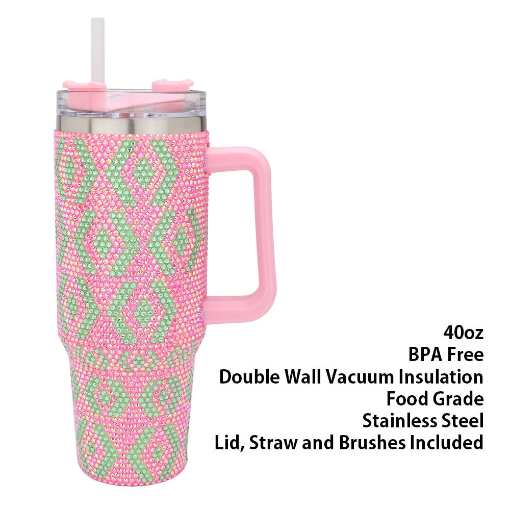 Bling Studded Abstract Patterned 40oz Stainless Steel Tumbler
