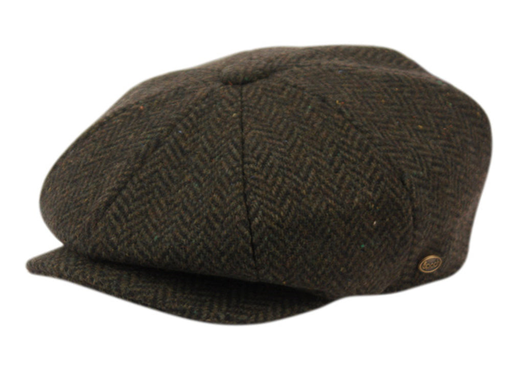 Wool Blend Patch Work Newsboy Cap With Quilted Satin Lining front snap button