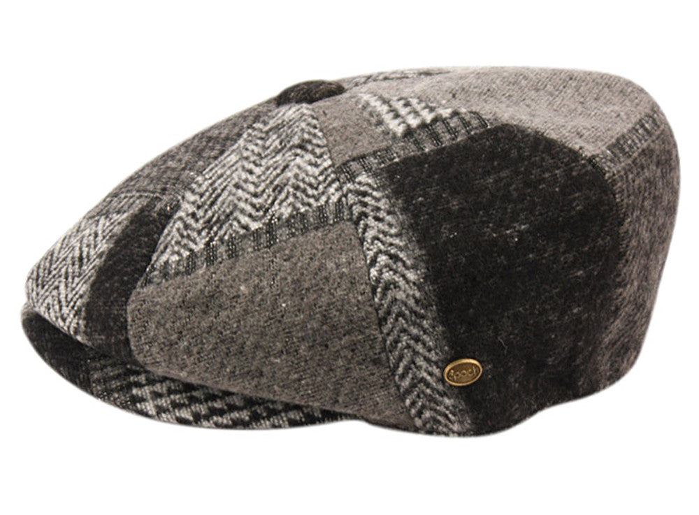 Wool Blend Patch Work Newsboy Cap With Quilted Satin Lining front snap button
