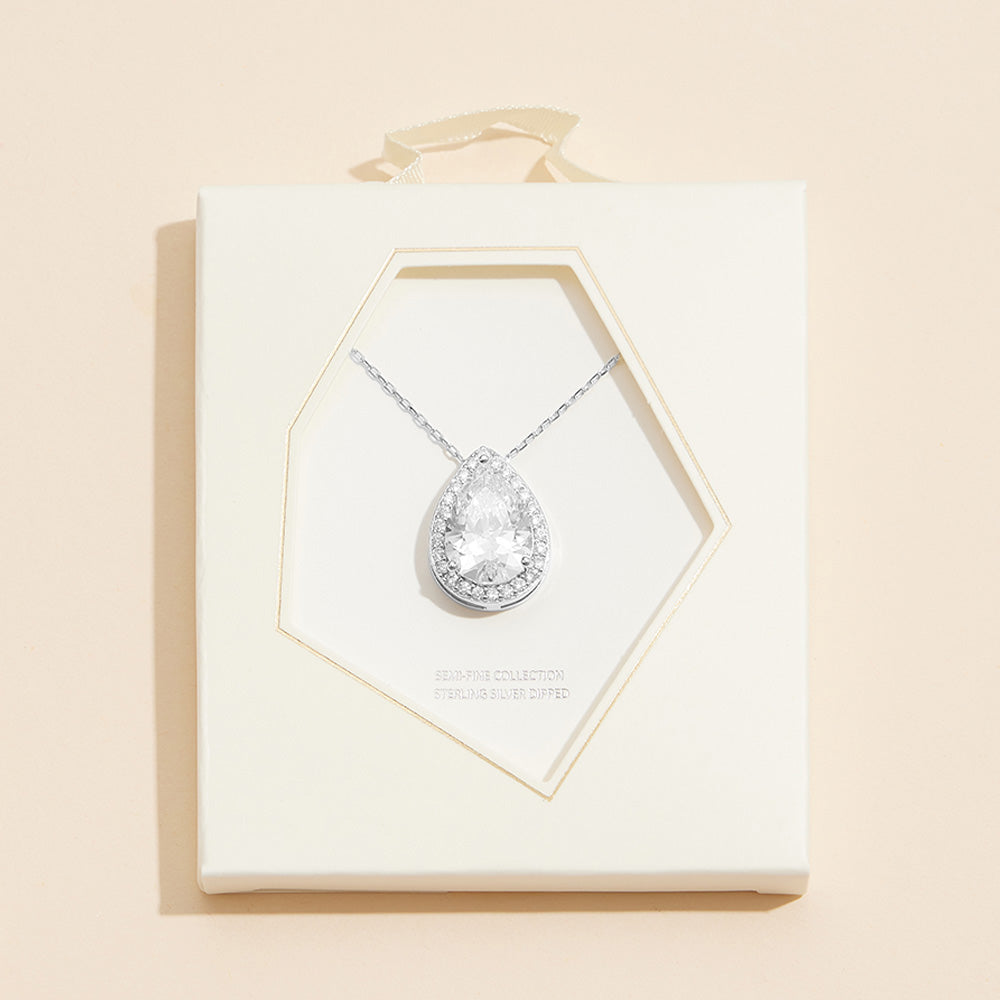 18K White Gold /Gold Dipped Teardrop Pave Pendant Necklace