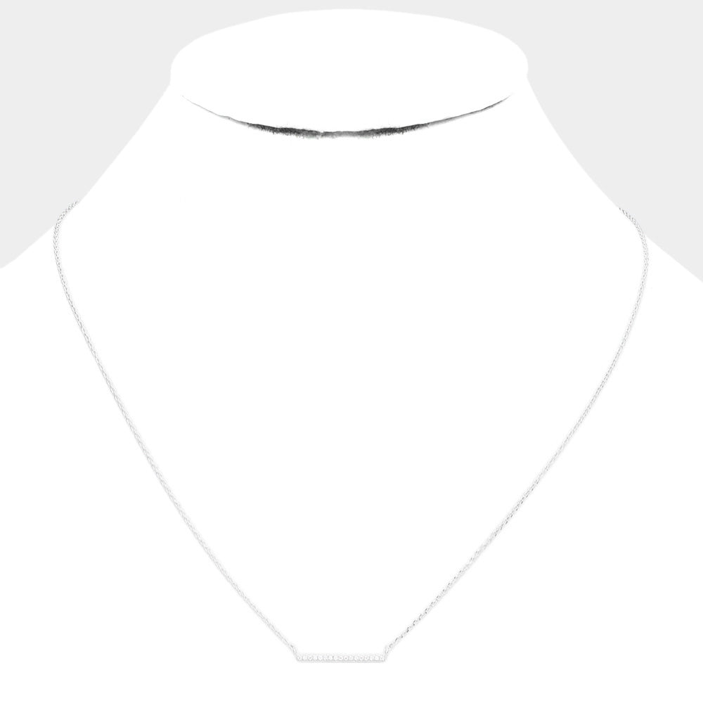 Sterling Silver Dipped CZ Stone Bar Pendant Necklace
