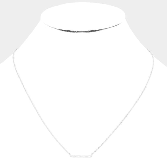 Sterling Silver Dipped CZ Stone Bar Pendant Necklace