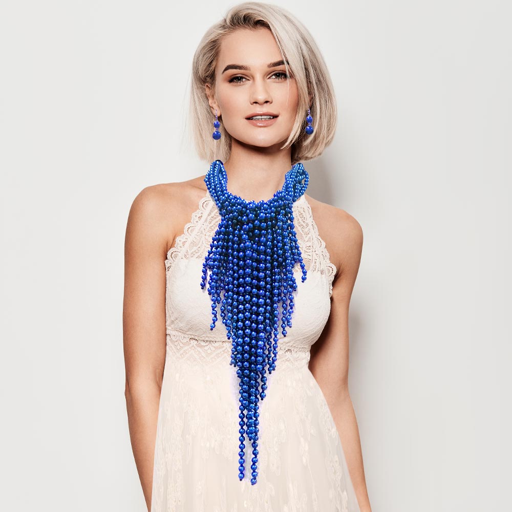 Women's Pearl Strand Fringe Bib Necklace