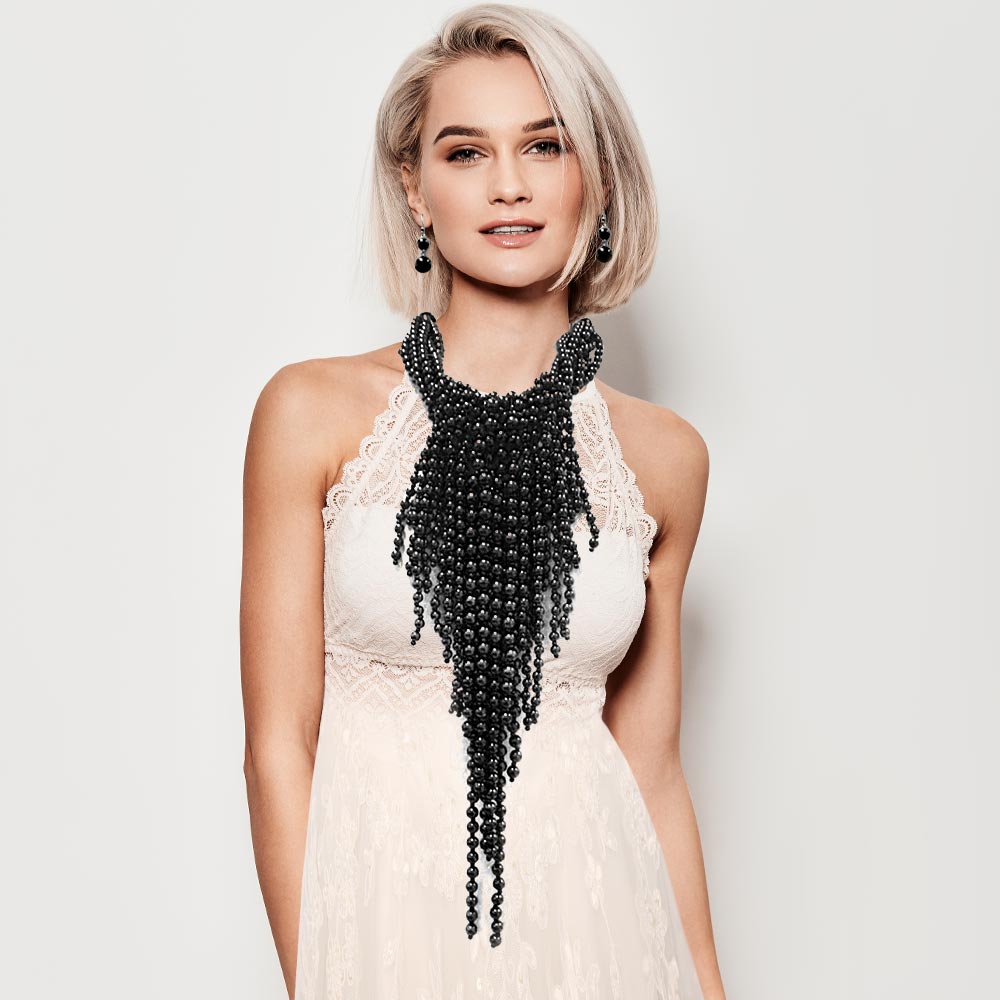 Women's Pearl Strand Fringe Bib Necklace
