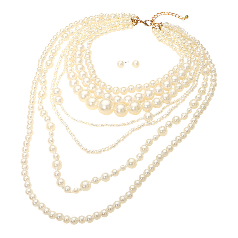 Chunky Pearl Beaded Multi Layered Statement Necklace L183