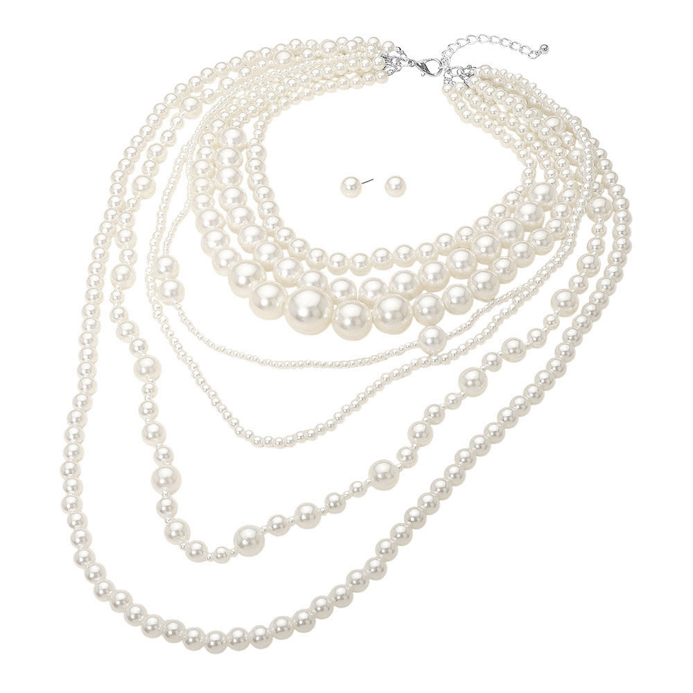 Chunky Pearl Beaded Multi Layered Statement Necklace L183