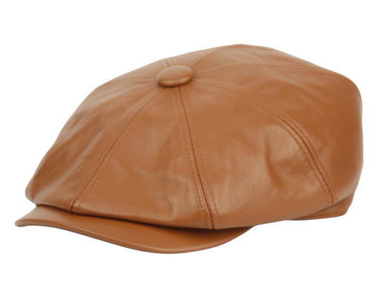 Men's Berteil 100% Genuine Leather Newsboy Cap with Quilted Satin Lining
