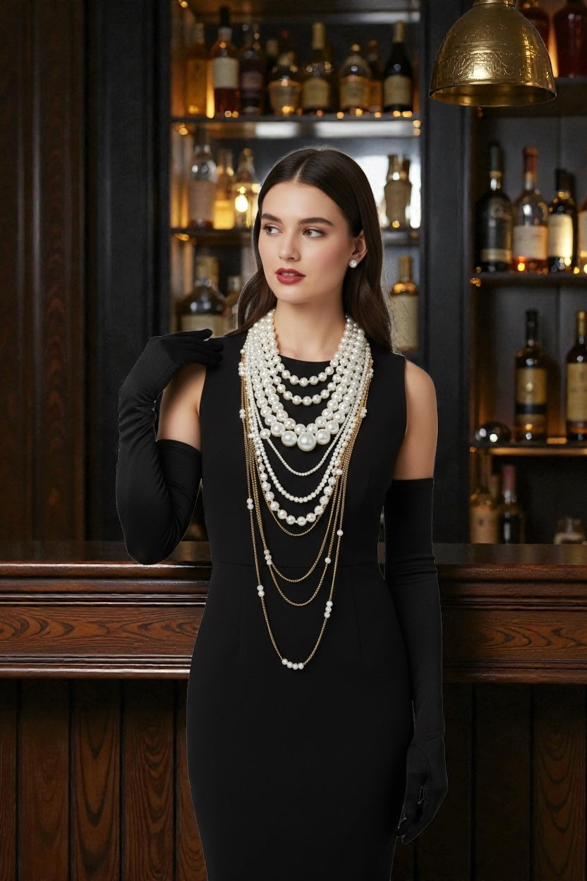 Draped Multi-Layer Pearl Strand Bib Necklace Two Ways of Wearing L17