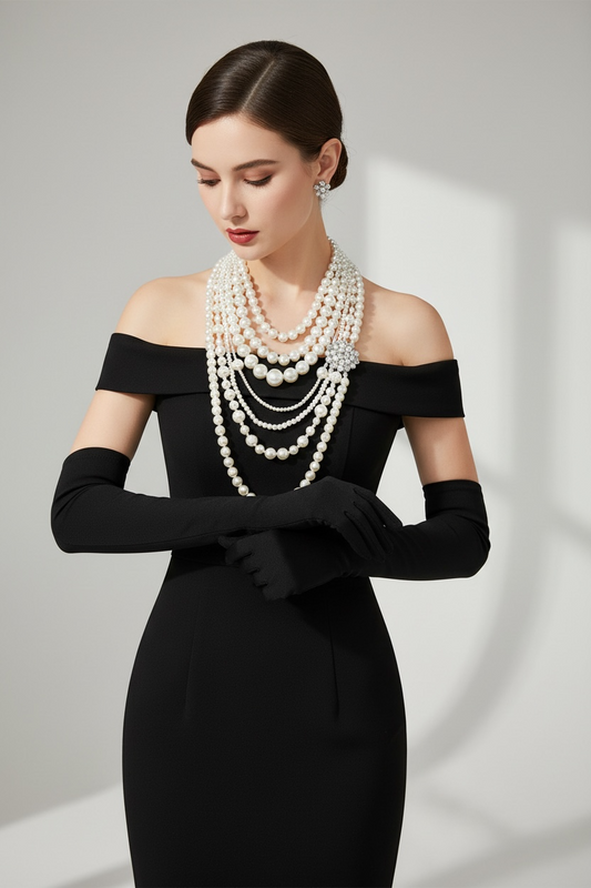 Floral Cluster Accent Pearl Layered Statement Necklace with Side Decor L182