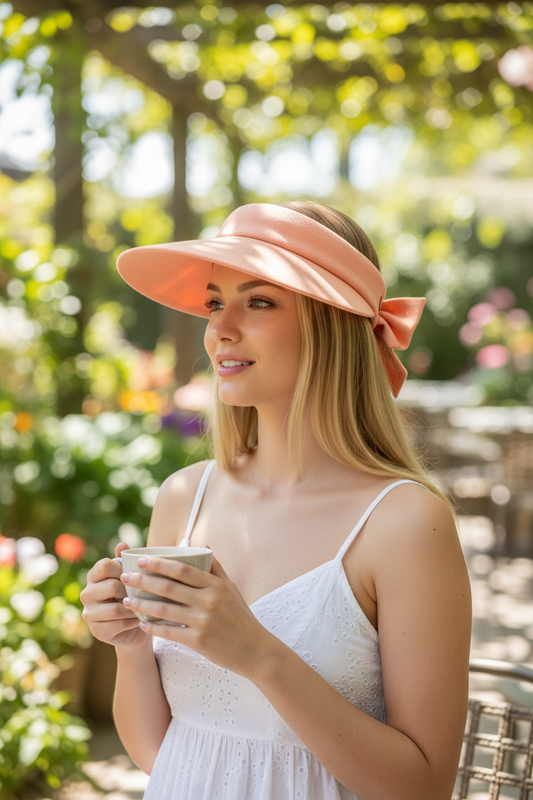 Women's Oversized Cotton Solid Color Visor 50+ Sun Protection With Back Bow 2722