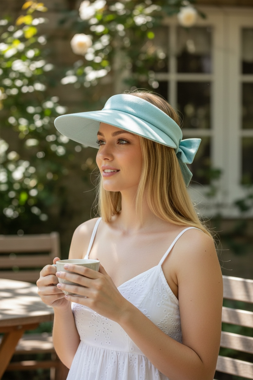 Women's Oversized Cotton Solid Color Visor 50+ Sun Protection With Back Bow 2722