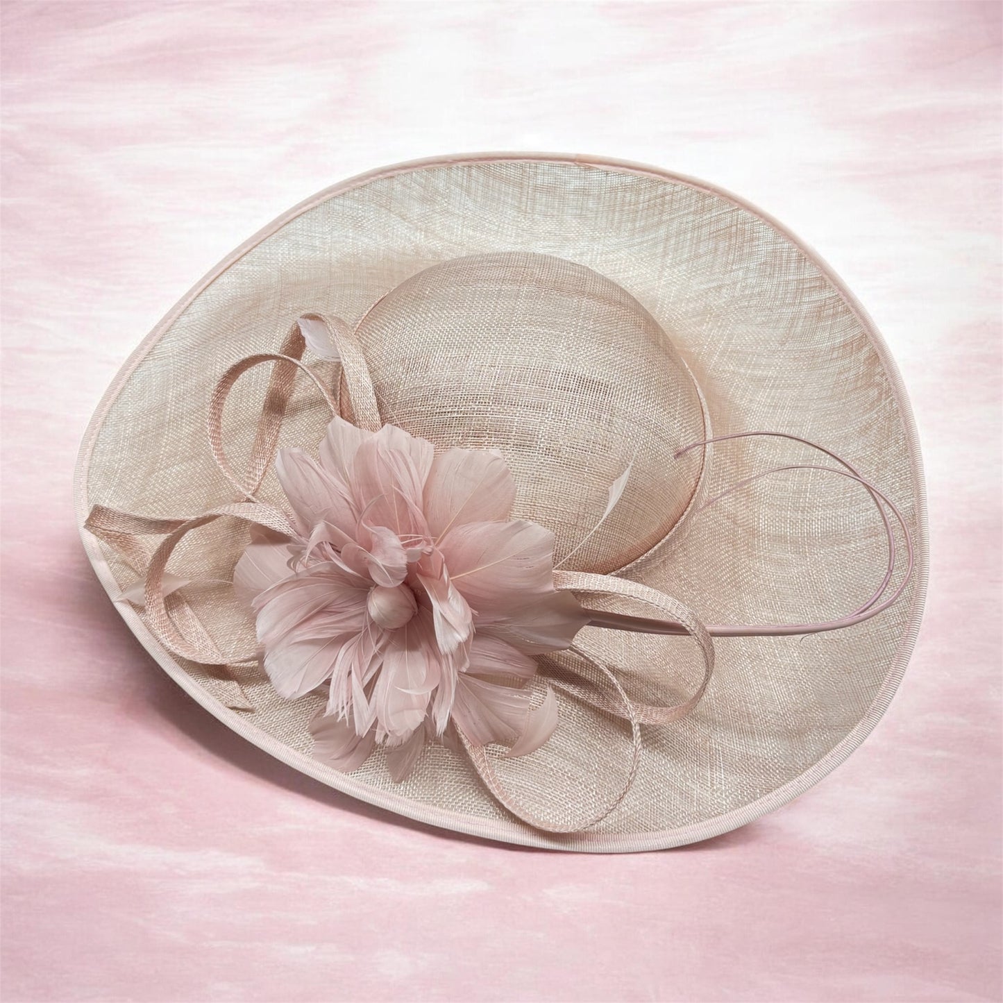 Women's Wide Brim Sinamay Elegant Flower Church Fascinator Hat with Feather L69177
