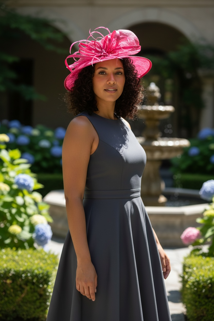 Women's Wider Brim Church  Derby Tea Party Hats with Flower & Feather L6002