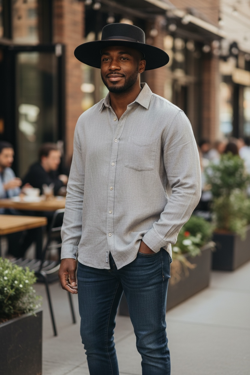 Unsex Wide Brim Wool Fedora  Round Top with Inside Adjustable Velcro Band