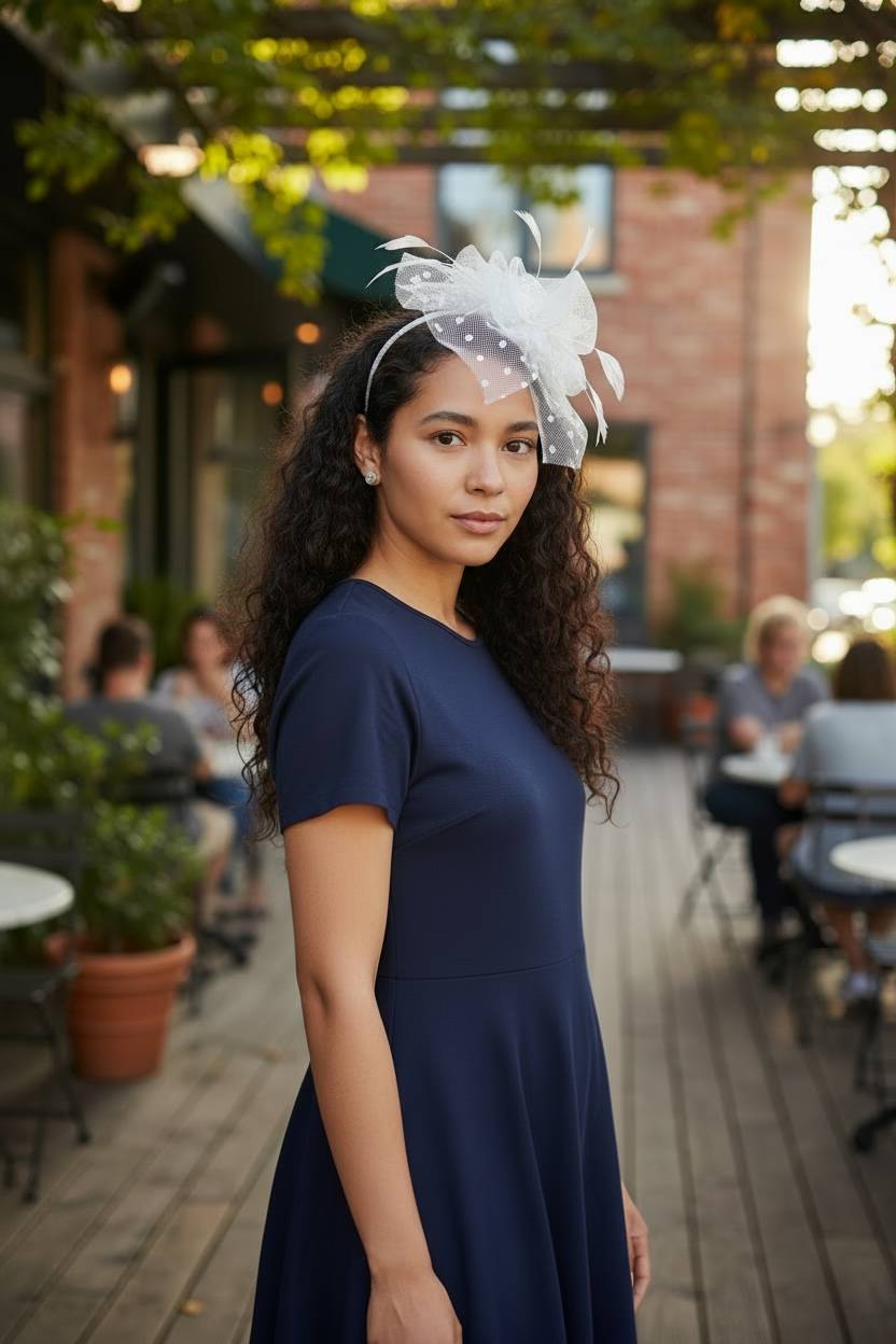Women's Simple Polka Dot Small Fascinator Cute Bow Feather 65099