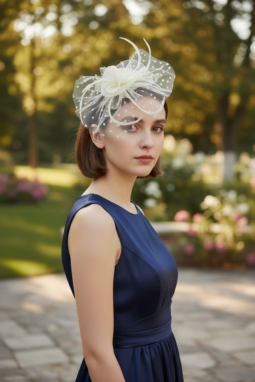Women's Simple Polka Dot Small Fascinator Cute Bow Feather 65099