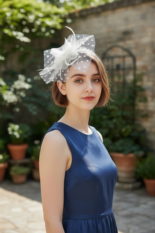 Women's Simple Polka Dot Small Fascinator Cute Bow Feather 65099