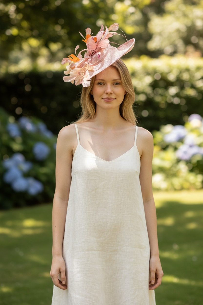 Women's Large Fashion Sinamay Dressy Derby Hat Feather Flowers with Headband L6106