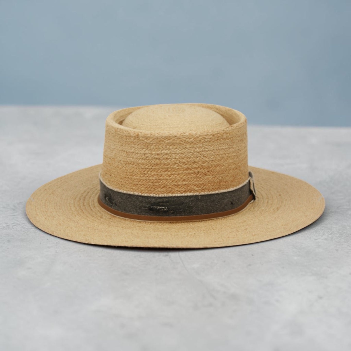 Morreton wide flat brim pork pie raffia straw hat L107