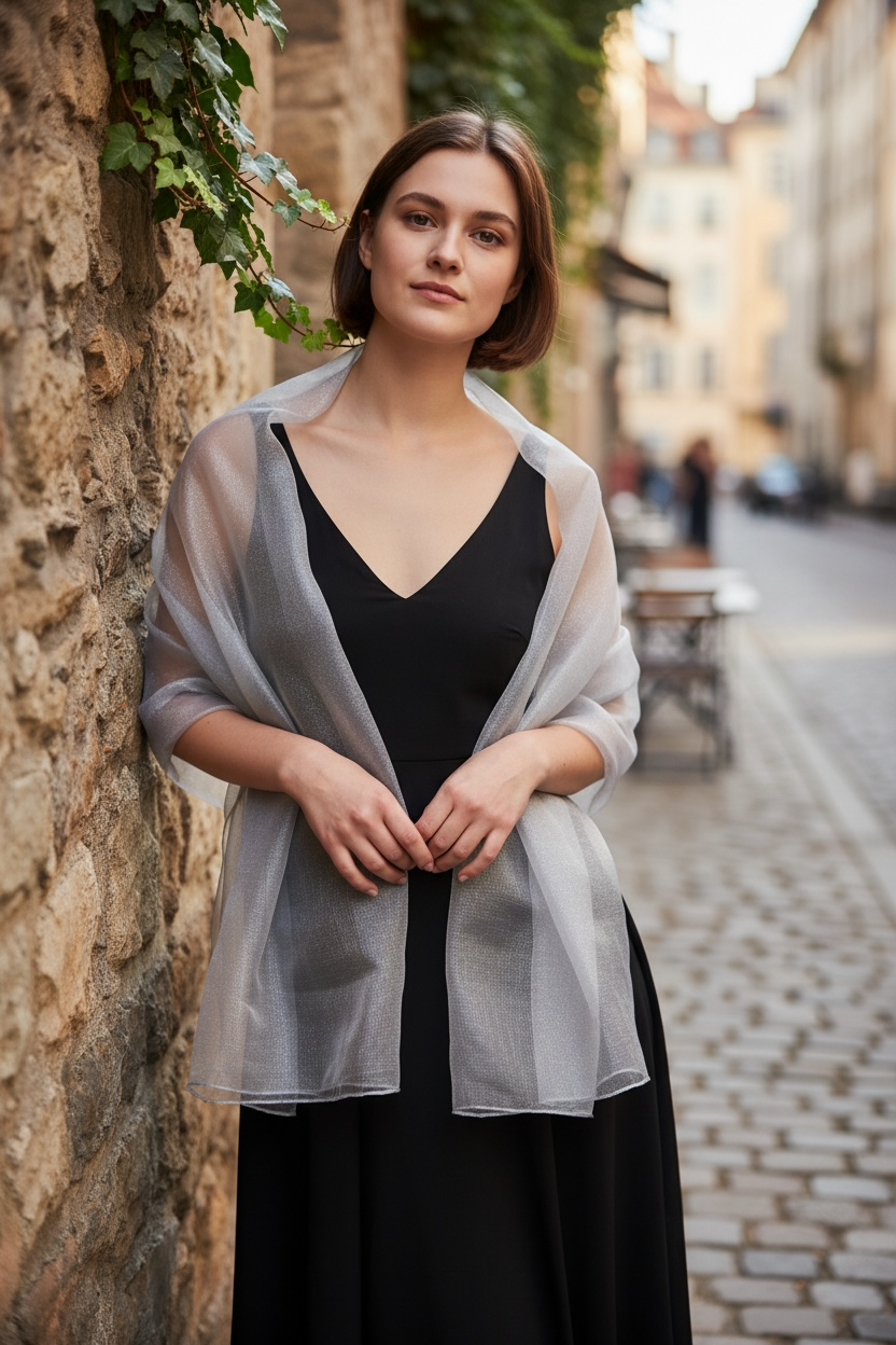 Women's Dressy Shawl Wrap See Through Silk Mixed Double Layered Glittery for Party
