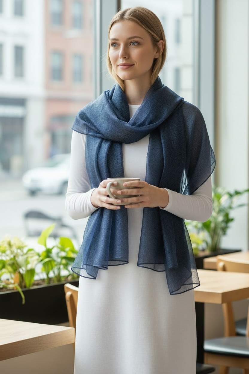 Women's Dressy Shawl Wrap See Through Silk Mixed Double Layered Glittery for Party