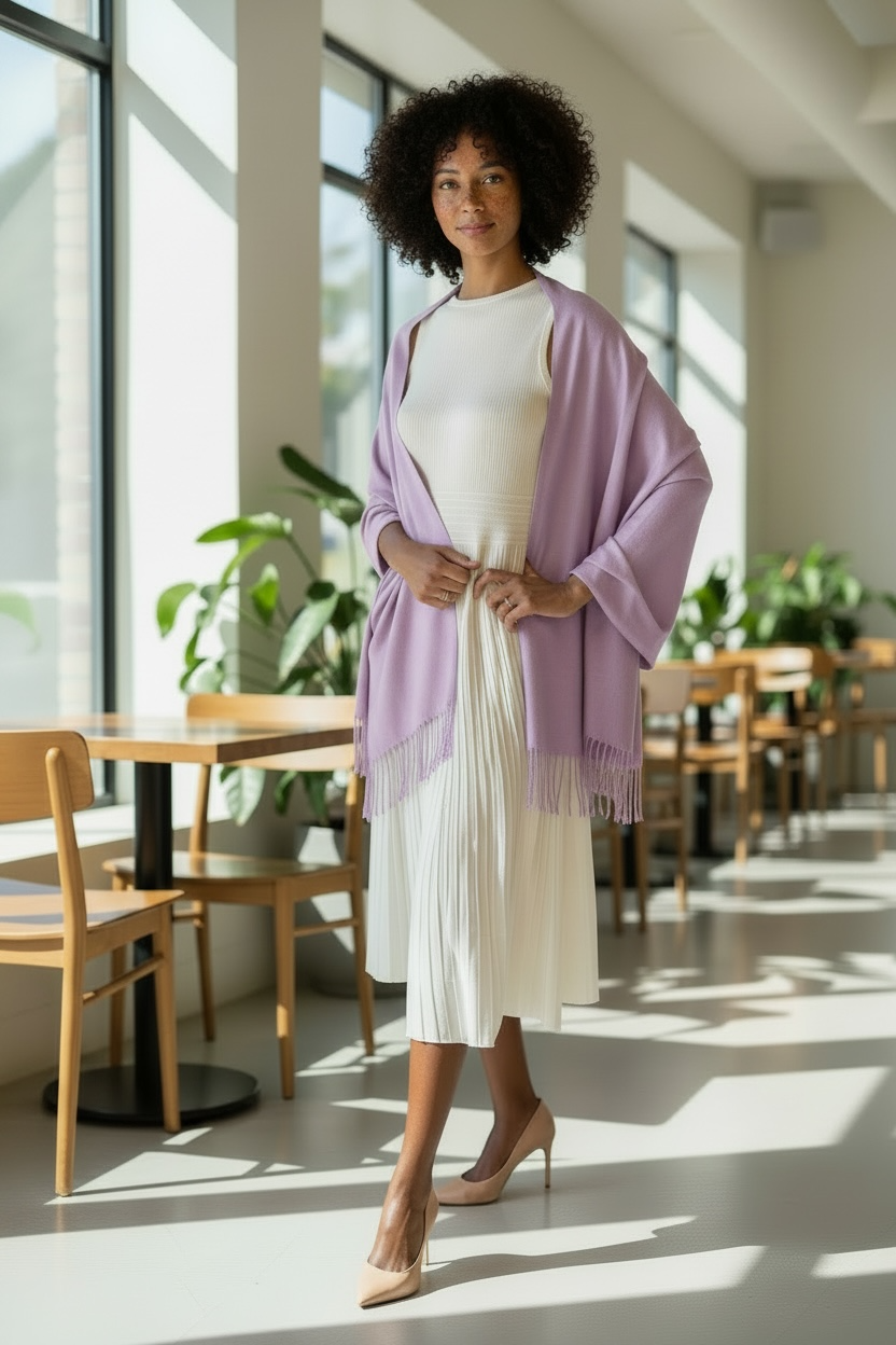 Women's Cotton Feel Solid Color Pashmina Scar Shawl with Fringe