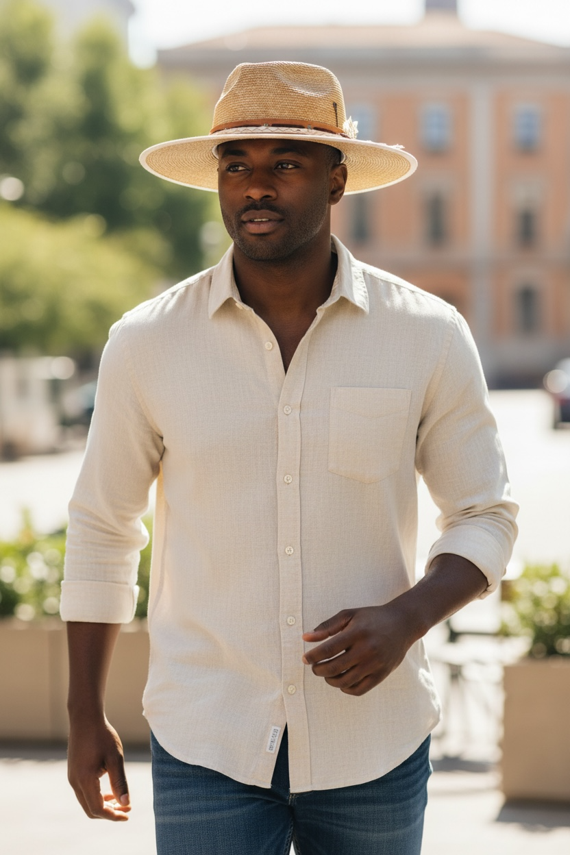 Men's Wider Woven Straw Fedora With Decoration Band L7078