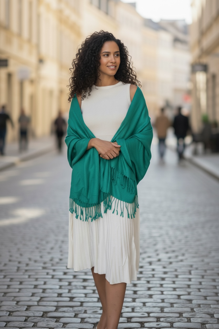Women's Cotton Feel Solid Color Pashmina Scar Shawl with Fringe