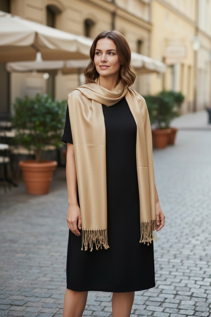 Women's Cotton Feel Solid Color Pashmina Scar Shawl with Fringe
