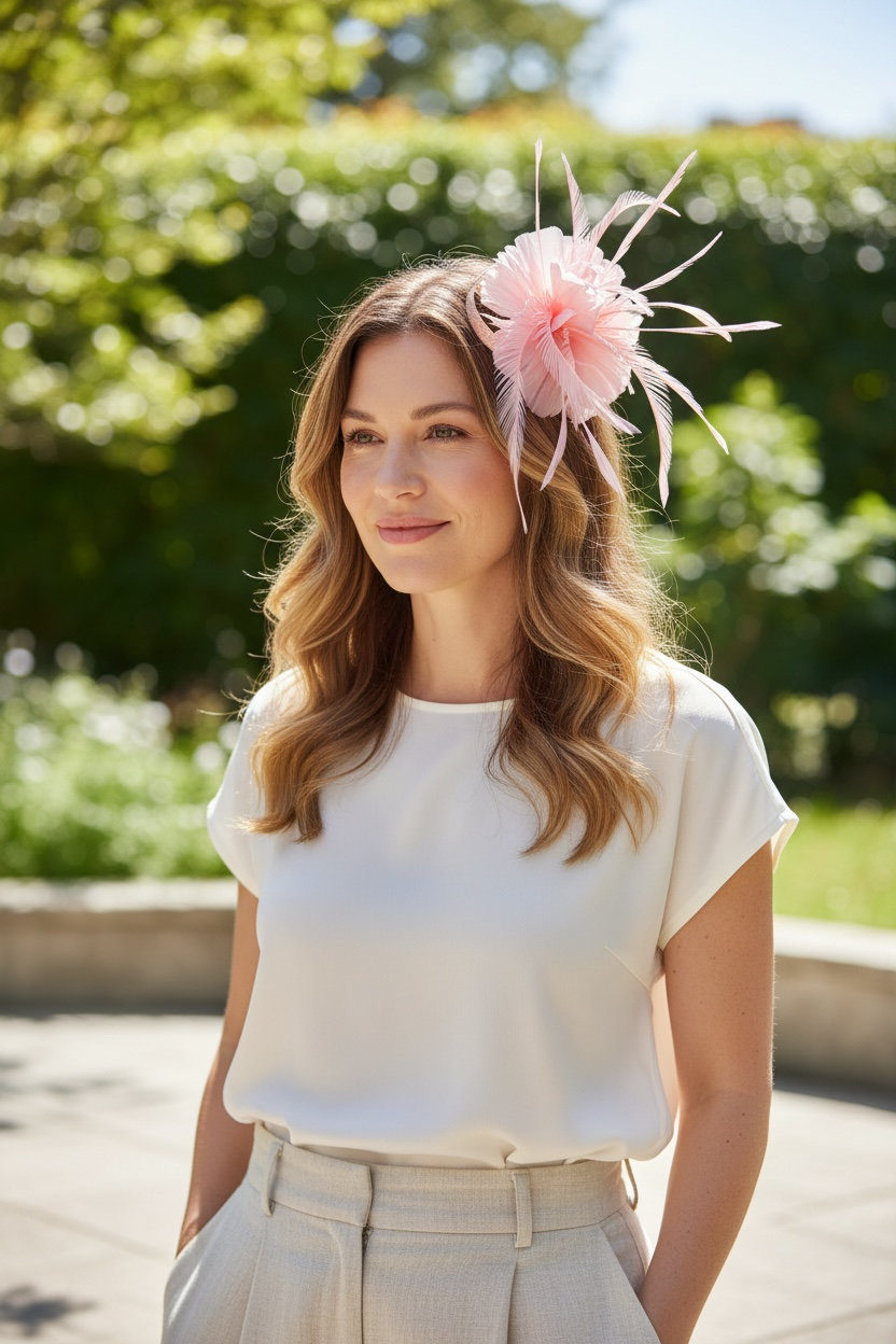 Women's Lighter Weight Feather Flower Fascinator with Back Clip