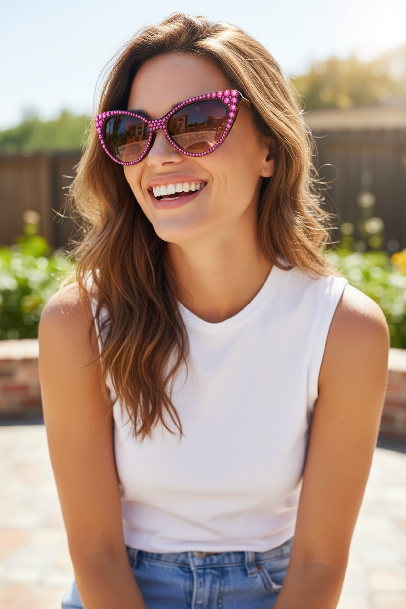 Women's Crystal Cat Eye Clear Lens Sunglasses Style L519651