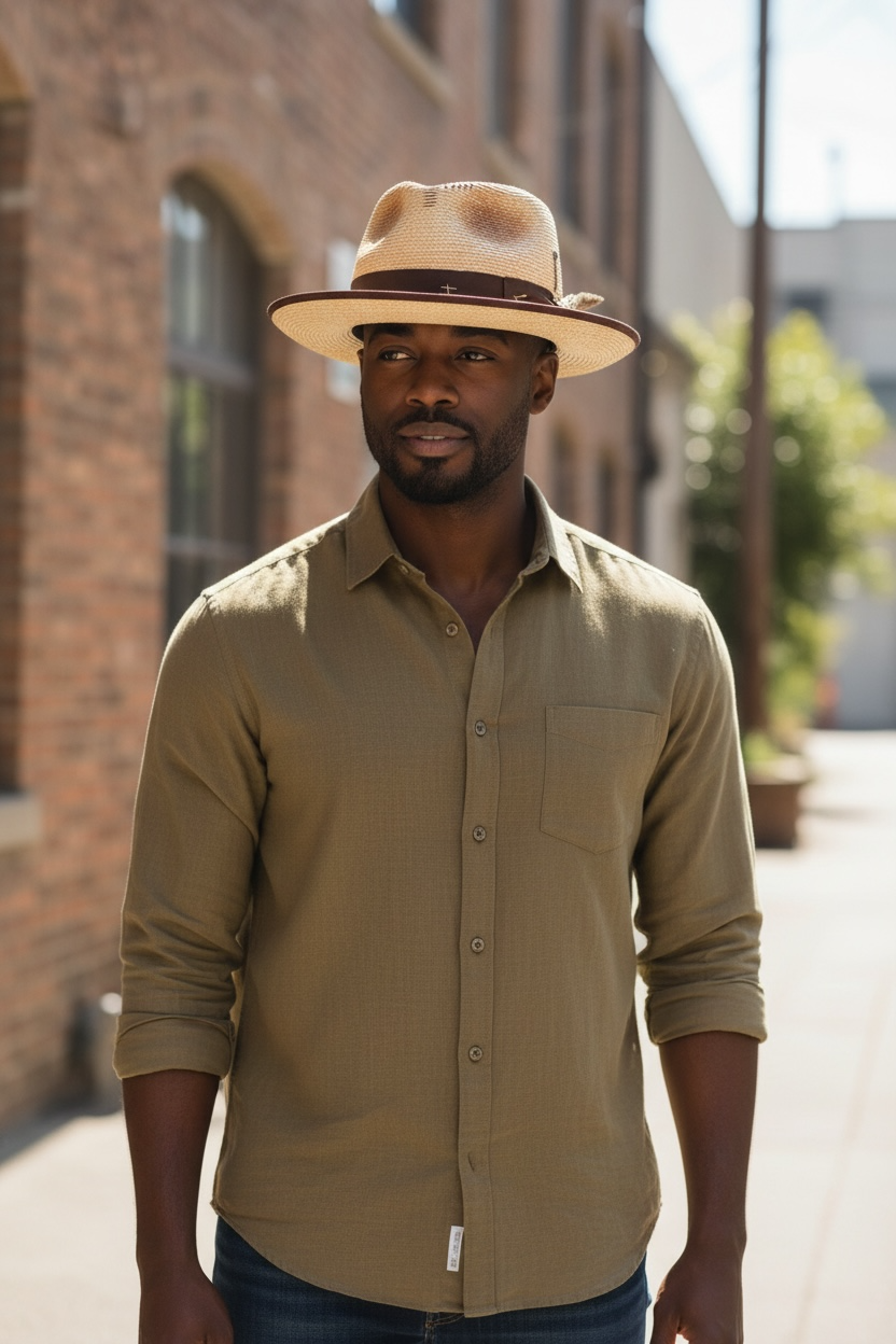 Morreton Woven Summer Raffia Straw Fedora With Feather & lining 7079