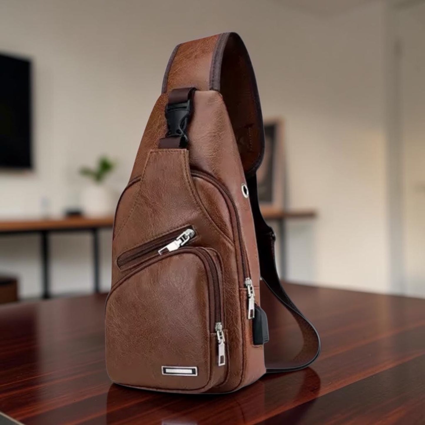 Men's Faux Leather Crossbody Chest Bag