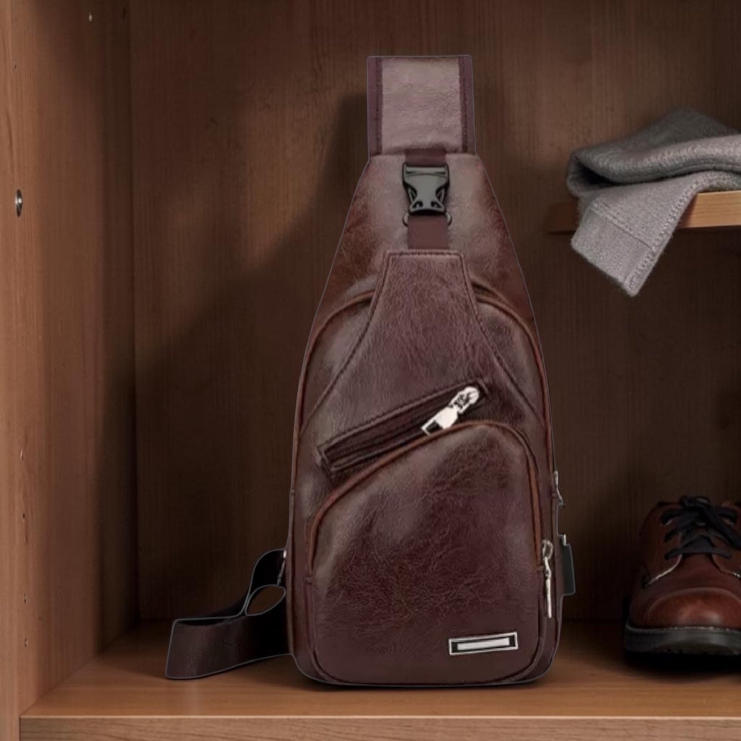 Men's Faux Leather Crossbody Chest Bag
