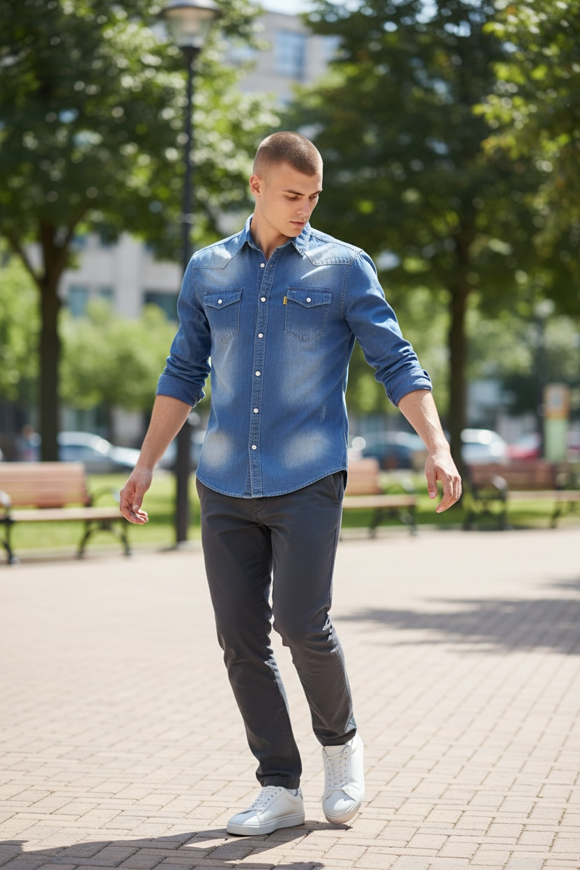 Men's Washed Denim Jacket Casual with Pocket
