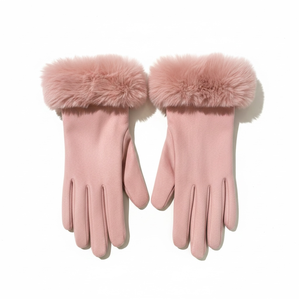 Faux Swede Glove for Women with Faux Fur Trim