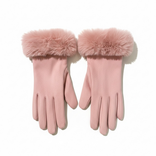 Faux Swede Glove for Women with Faux Fur Trim