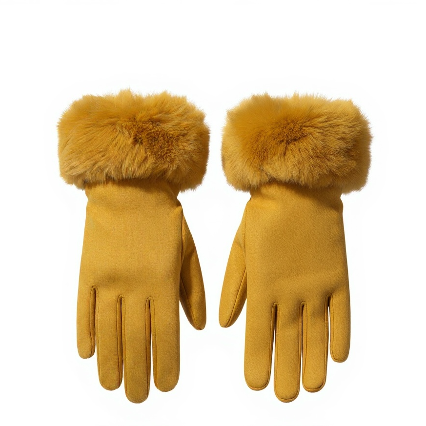 Faux Swede Glove for Women with Faux Fur Trim